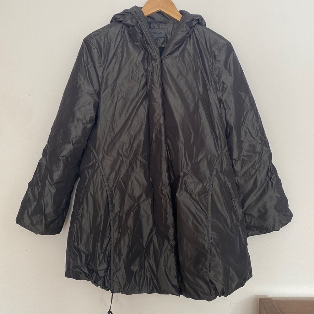 Oska dark grey metallic puffer jacket, zip and snaps closure